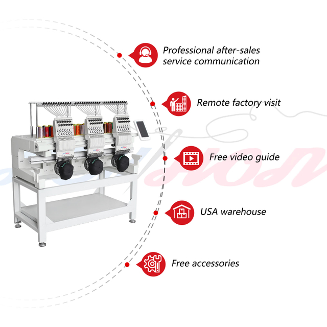 High Precision Intelligent Multifunctional Convenient 3 Heads Automated Embroidery Machine