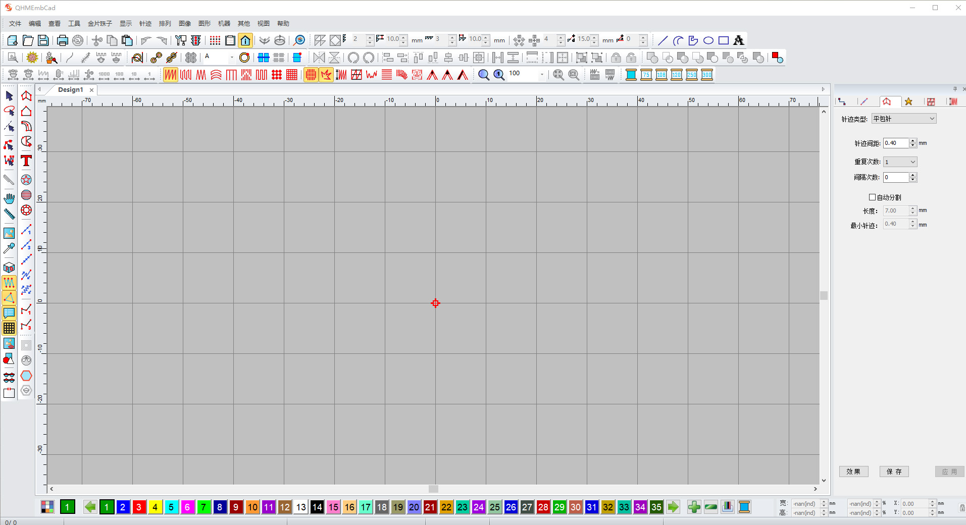 Software interface for embroidery design with grid and tools